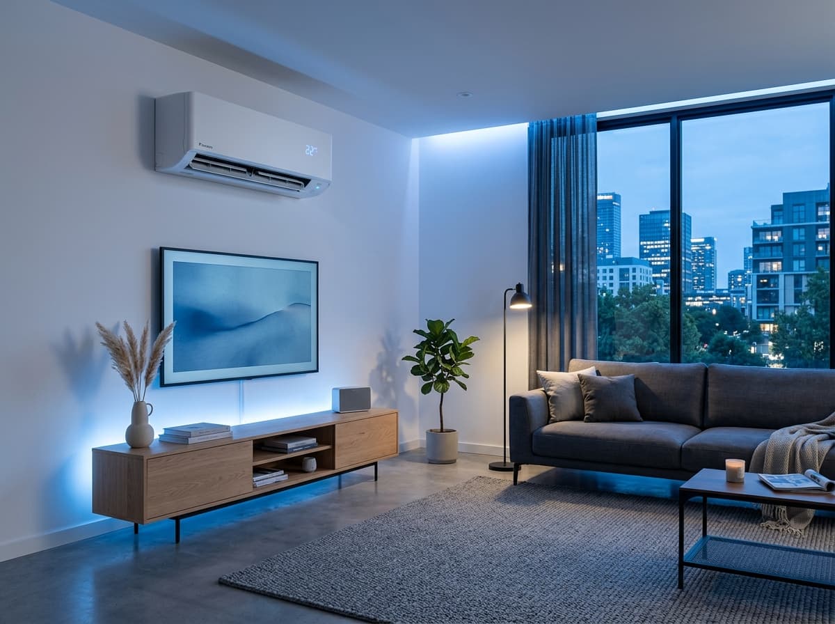 Modern air conditioner in a stylish living room